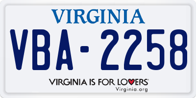 VA license plate VBA2258