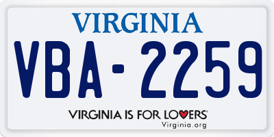 VA license plate VBA2259