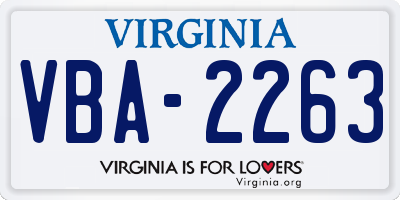 VA license plate VBA2263