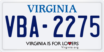 VA license plate VBA2275