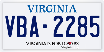 VA license plate VBA2285