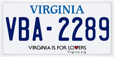 VA license plate VBA2289