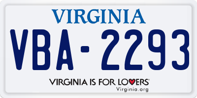 VA license plate VBA2293