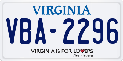 VA license plate VBA2296