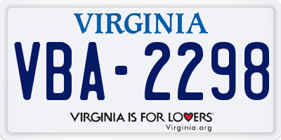 VA license plate VBA2298