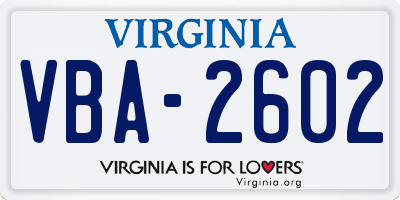 VA license plate VBA2602