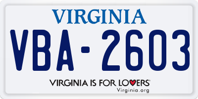 VA license plate VBA2603