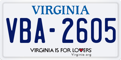 VA license plate VBA2605