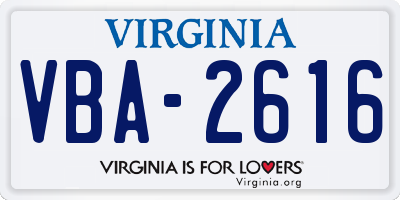 VA license plate VBA2616