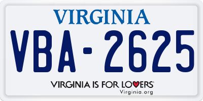 VA license plate VBA2625