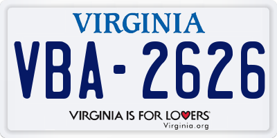 VA license plate VBA2626