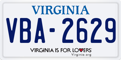 VA license plate VBA2629
