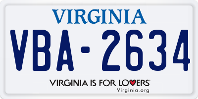 VA license plate VBA2634