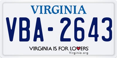 VA license plate VBA2643