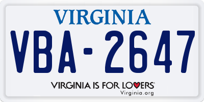VA license plate VBA2647