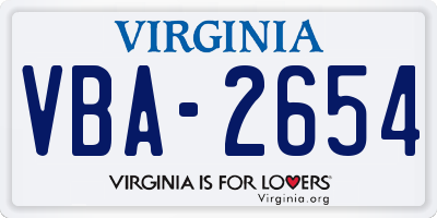 VA license plate VBA2654