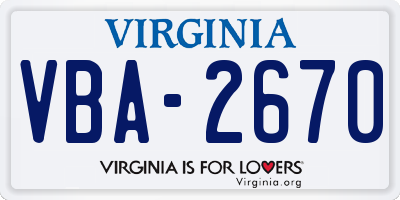 VA license plate VBA2670
