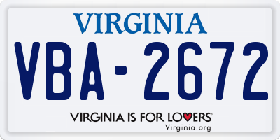 VA license plate VBA2672