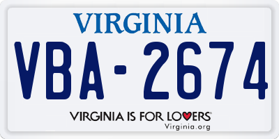 VA license plate VBA2674
