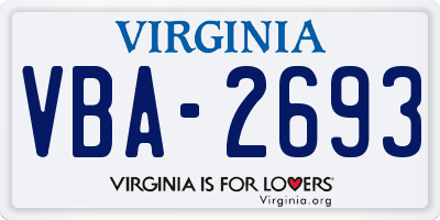 VA license plate VBA2693
