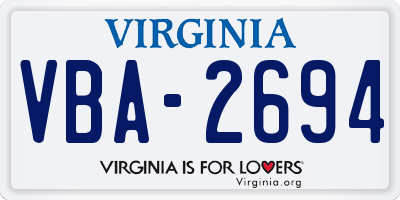 VA license plate VBA2694