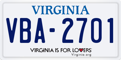 VA license plate VBA2701