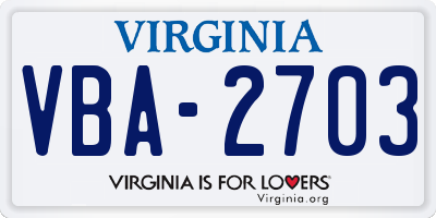 VA license plate VBA2703