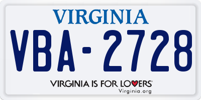 VA license plate VBA2728