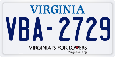 VA license plate VBA2729