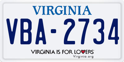 VA license plate VBA2734