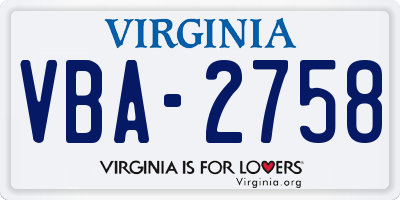 VA license plate VBA2758