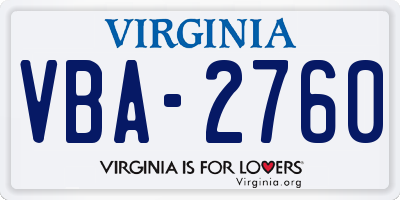 VA license plate VBA2760