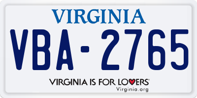 VA license plate VBA2765