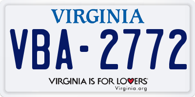 VA license plate VBA2772