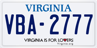 VA license plate VBA2777