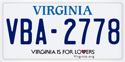 VA license plate VBA2778