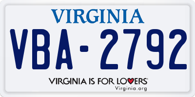 VA license plate VBA2792