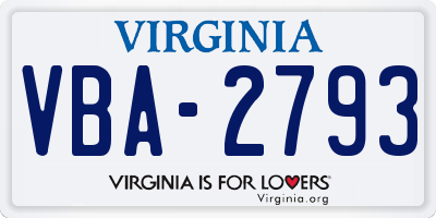 VA license plate VBA2793