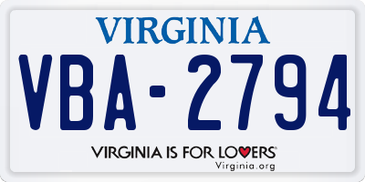 VA license plate VBA2794