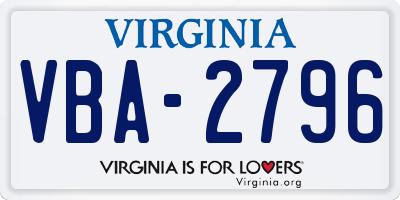 VA license plate VBA2796