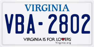 VA license plate VBA2802