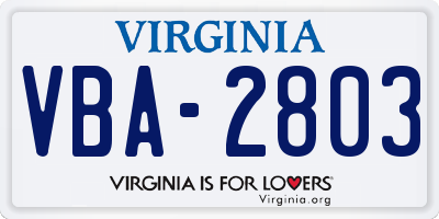 VA license plate VBA2803