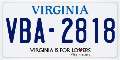 VA license plate VBA2818