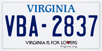 VA license plate VBA2837