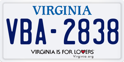 VA license plate VBA2838