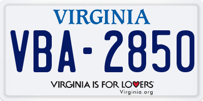 VA license plate VBA2850