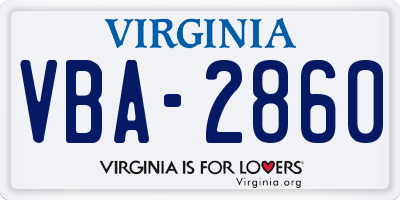 VA license plate VBA2860