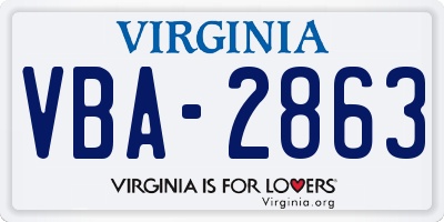 VA license plate VBA2863