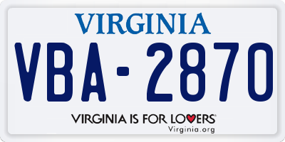 VA license plate VBA2870