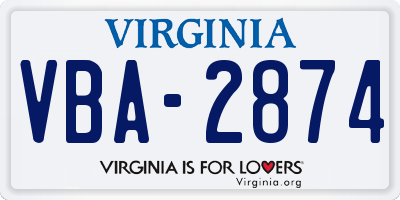 VA license plate VBA2874